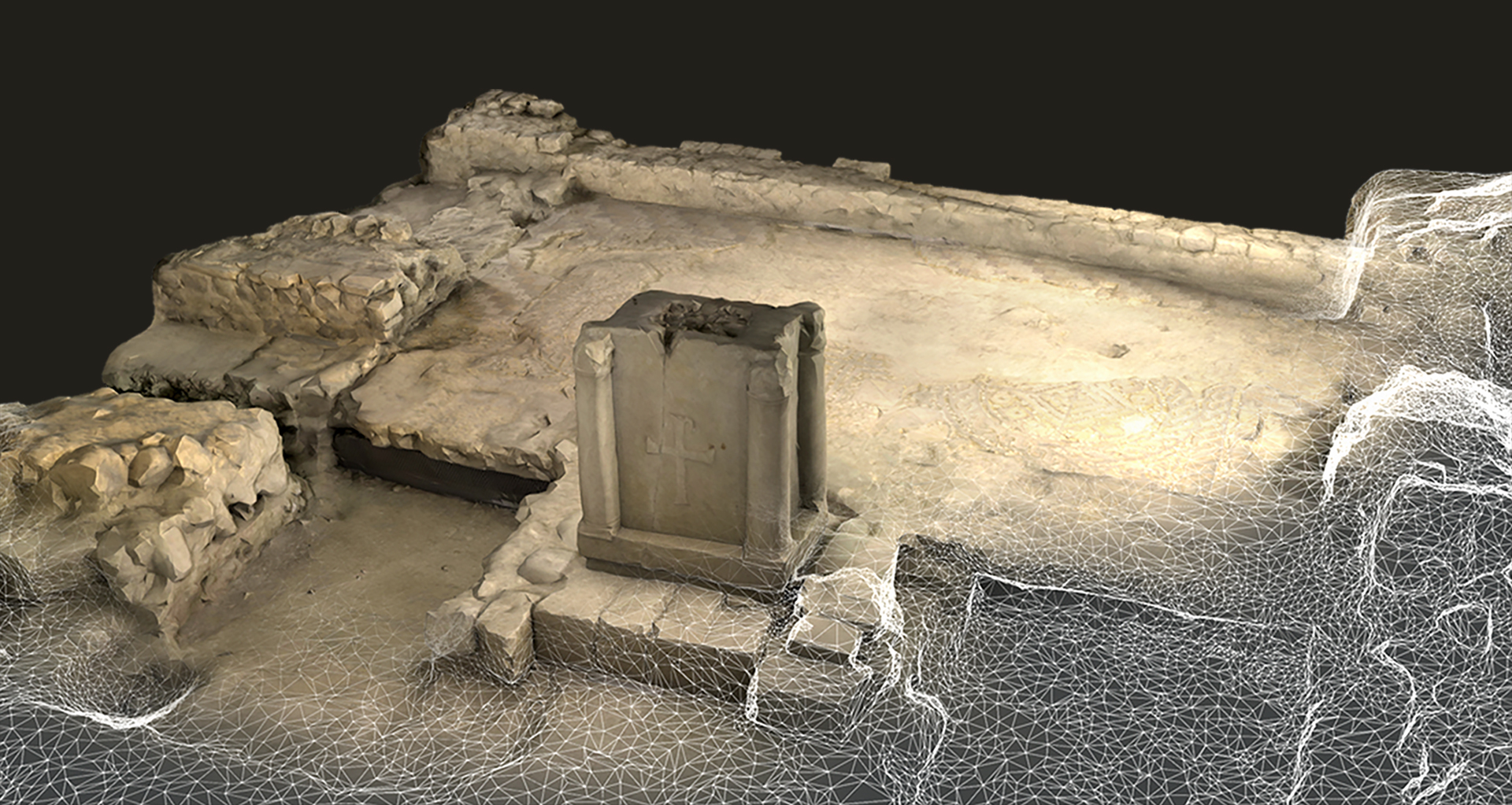 reconstitution de l'autel cippe par photogrammétrie et modélisation 3d- crypte archéologique de Digne-les-Bains