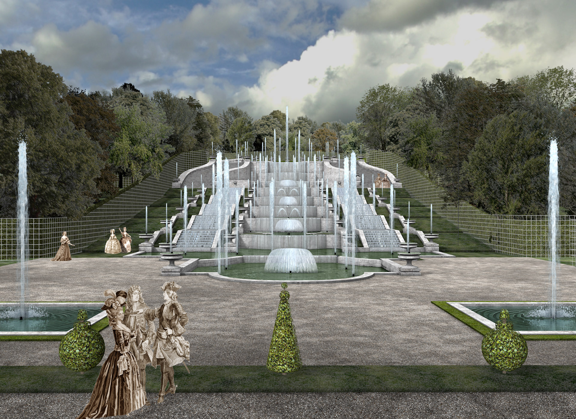 reconstitution des grandes cascades chantilly en réalité augmentée