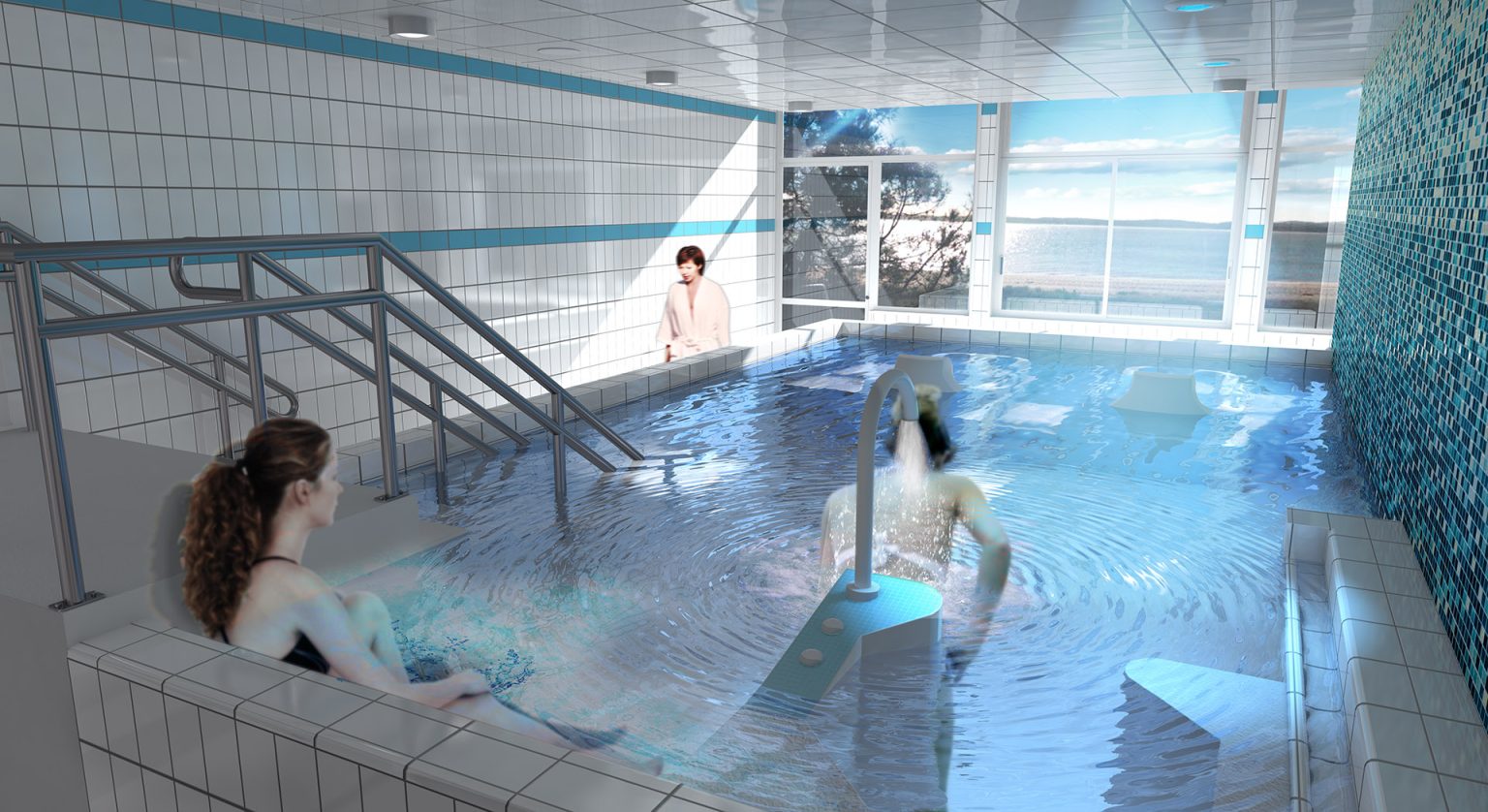 visualisation intérieure 3d des nouveaux bassins de thalassothérapie