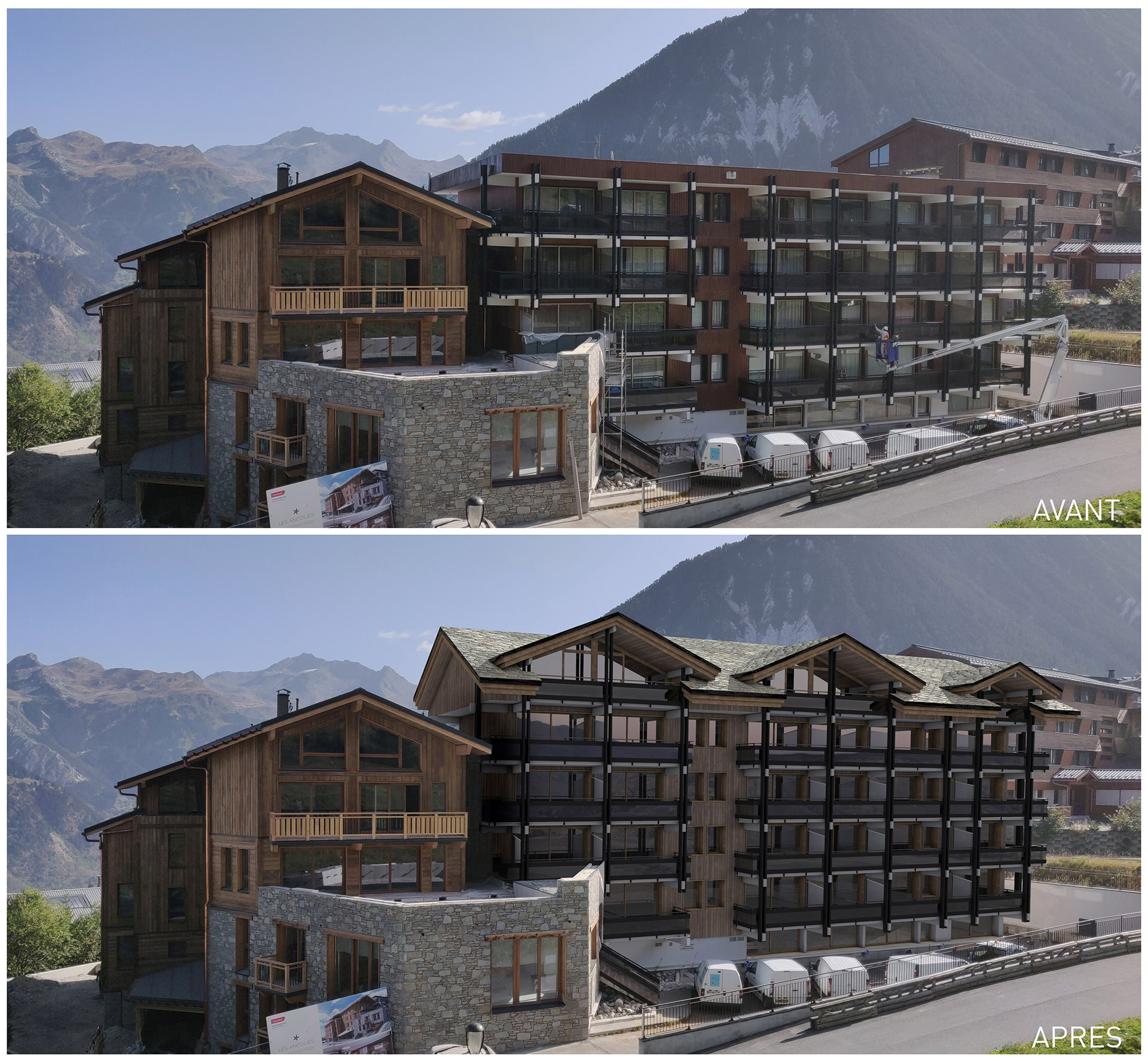perspective 3d pour la surélévation d'une résidence - Les toits de la Réserve - Courchevel