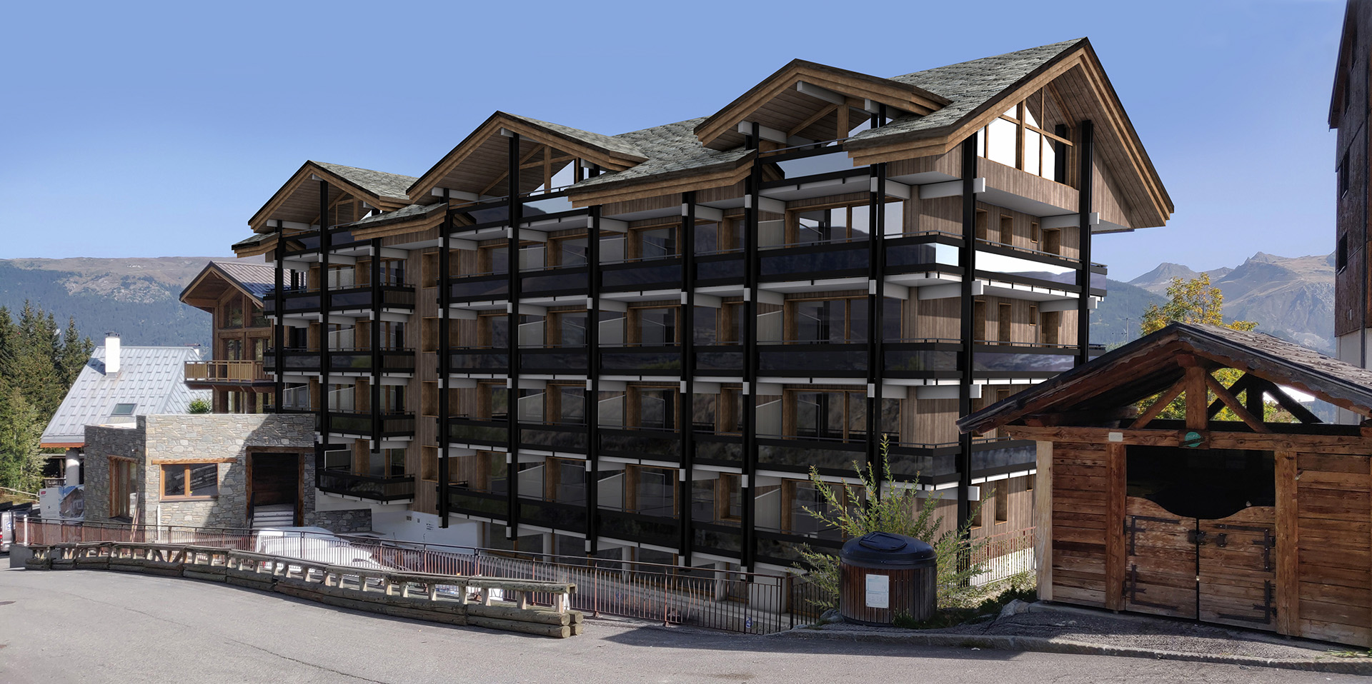 perspective 3d pour la surélévation d'une résidence - Les toits de la Réserve - Courchevel