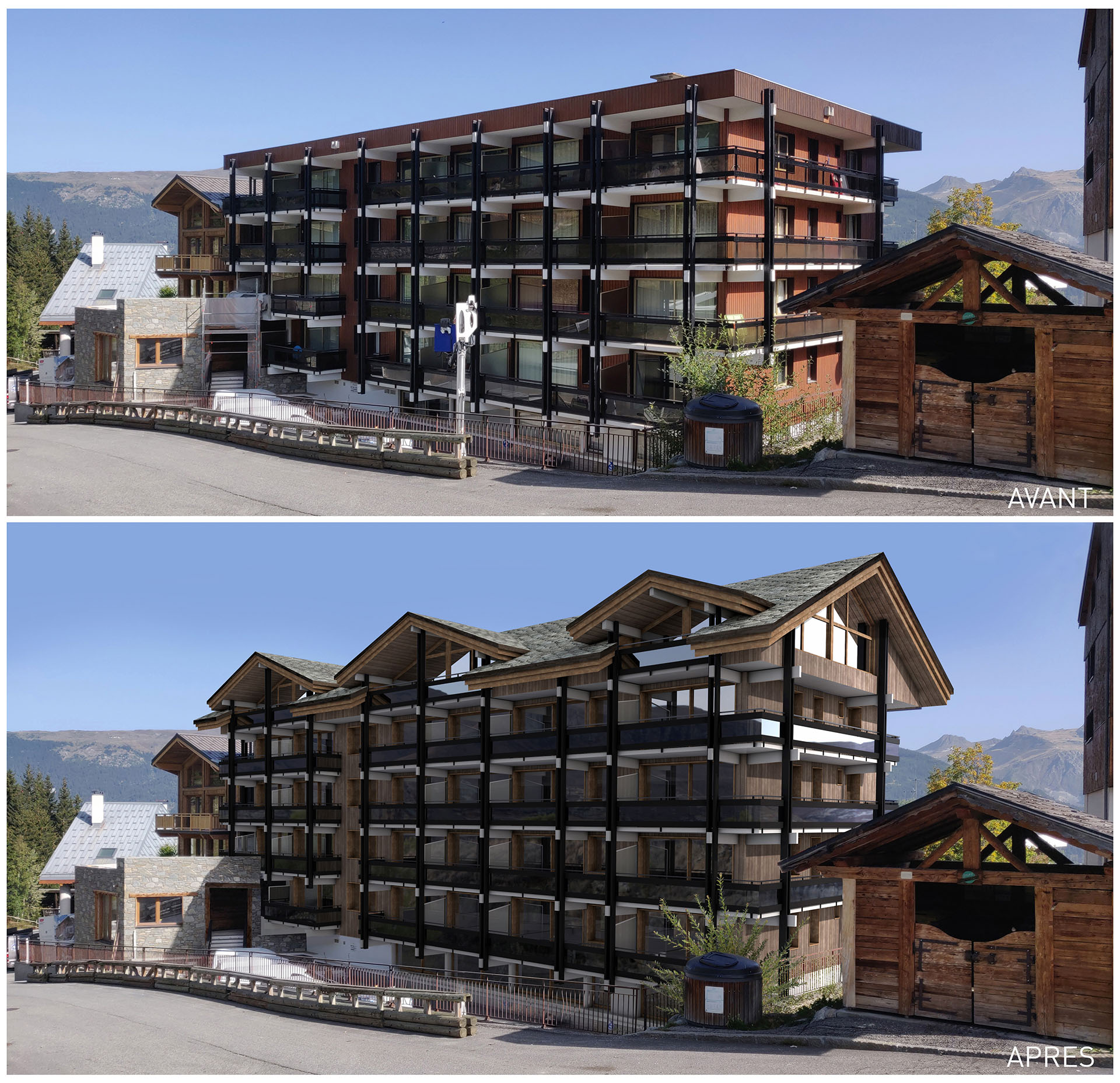 perspective 3d pour la surélévation d'une résidence - Les toits de la Réserve - Courchevel